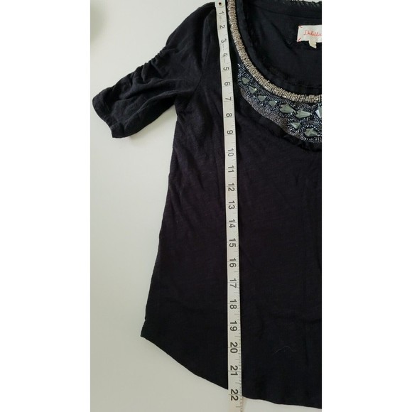Anthropologie Deletta Hand-Beaded Neckline Black Knit Top Size Small Rocker Glam - Picture 10 of 11